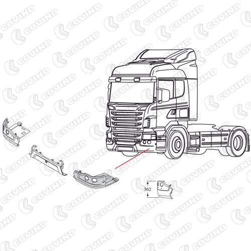 COTE PARE CHOC HAUTEUR 362MM GAUCHE CHASSIS 1140MM SCANIA R CABINE CP APRES 2010 – Image 2