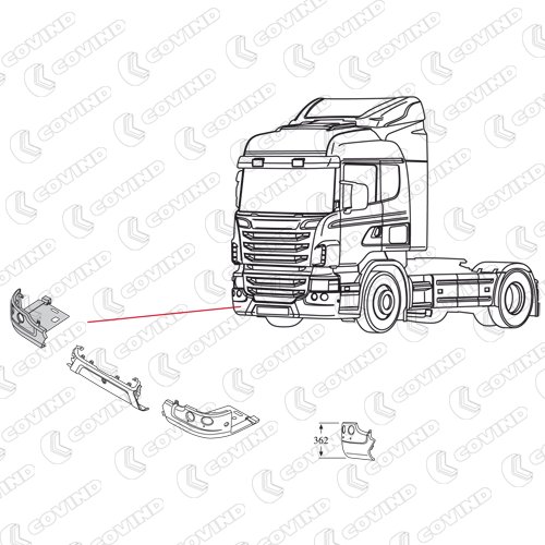 COTE PARE CHOC HAUTEUR 362MM DROIT CHASSIS 1140MM SCANIA R CABINE CP APRES 2010 – Image 2