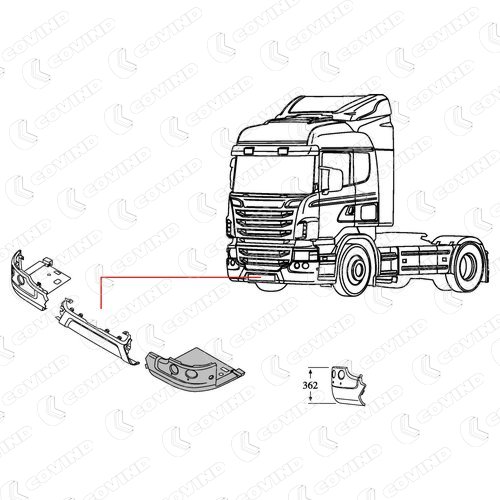 COTE PARE CHOC HAUTEUR 362MM GAUCHE CHASSIS 1020MM SCANIA R CABINE CP APRES 2010 – Image 2