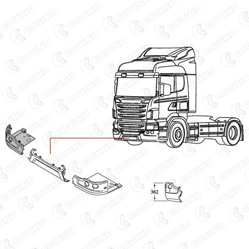 COTE PARE CHOC HAUTEUR 362MM DROIT CHASSIS 1020MM SCANIA R CABINE CP APRES 2010 – Image 2
