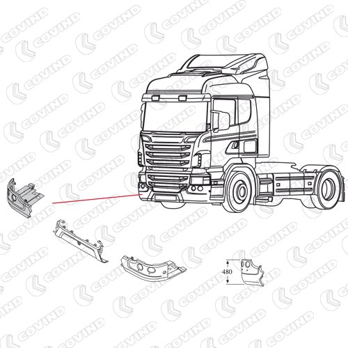 COTE PARE CHOC HAUTEUR 480MM DROIT CHASSIS 1140MM SCANIA R CABINE CP APRES 2010 – Image 2
