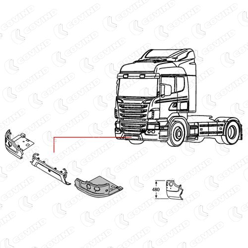 COTE PARE CHOC HAUTEUR 480MM GAUCHE CHASSIS 1020MM SCANIA R CABINE CP APRES 2010 – Image 2