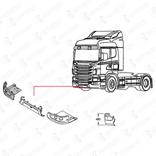COTE PARE CHOC HAUTEUR 480MM DROIT CHASSIS 1020MM SCANIA R CABINE CP APRES 2010 – Image 2